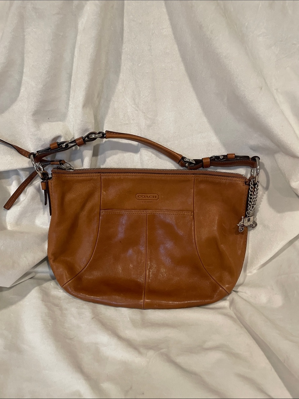 Y2K Coach Brown Leather Shoulder Hobo Bag with Chain Charm